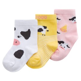 Metzuyan WS-SS23 Baby Girls Cotton Rich Animal Patterned Socks 3 Pairs Cow UK 0-2.5