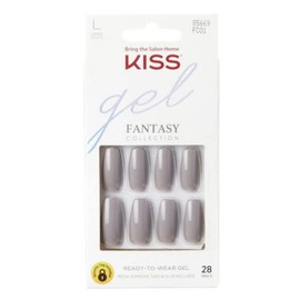 Kiss Gel Fantasy Glossy Long Length Taupe Grey Coffin Shape Glue-On Ready-To-Wear Nails FC01