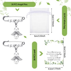 Hicarer 30 Set Funeral Favors, Celebration Life Favors Angel Pearl Pins Organza Bags Sympathy Thank You Tags for Memorial Party Supplies Guest Return Funeral Supplies (White,Green)