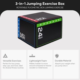 BalanceFrom 3-in-1 Foam Plyometric Jump Box for Home Gym with Multiple Height Options – Versatile Plyo with Non-Slip Surface for Strength, HIIT, Step-Ups, and Agility Training