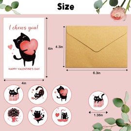 Cat Valentine's Day Cards Bulk for Kids School, 24 Pack Funny Black Cat Valentines Day Cards With Envelopes & Stickers, 4 x 6 Inch Cute Valentines Day Notecards for Boys Girls Classroom Exchange Party