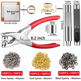 Grommet Tool Kit with 605 Pieces, 1/2 Inch Eyelets and Washers in Gold, Silver, Black,Two Set of Installation Tools, Installation Pliers, Hole Punch, Punched Pad for Leather, Belt, Shoes, Crafts