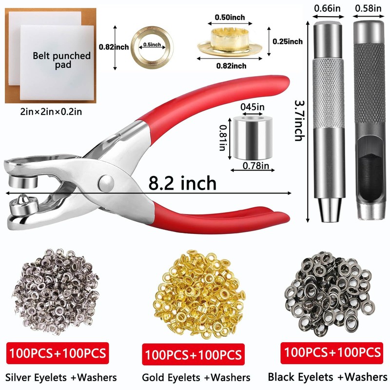 Grommet Tool Kit with 605 Pieces, 1/2 Inch Eyelets and