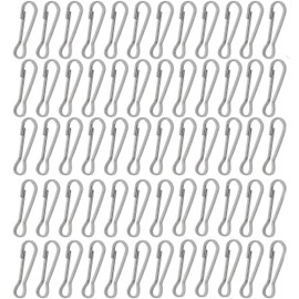 Flagpole Clip Hooks, Pack of 60 Flagpole Carabiner Hooks, 50 mm Carabiner Hooks, Metal Lanyard Hooks, Flagpole Clip, Stainless Steel Flag Carabiner Hook, for Attaching Flags