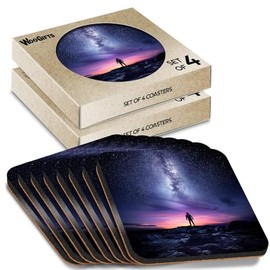 8 x Square Coasters - Milky Way Explorer Night Sky Cork Backed MDF Glossy Tea Coffee Accessory #51454