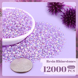 BELLEBOOST 12000PCS 2mm Resin Jelly Rhinestones in Bulk (Lavender Purple AB), Bedazzling Flatback Crystals Rhinestones for Crafting DIY Nail Decoration, Gems Diomand Charms for Tumbler Shoes Clothing Fabric
