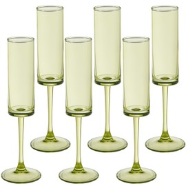 6 Pieces Green Champagne Flutes 6 OZ Straight Sided Wine Glasses Champagne Long Stem Drinking Colored Glasses,Set of 6 Hand Blown Champagne Flutes Goblets for Wedding Cocktail Cups,Cava, Prosecco