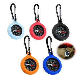 Kids Compasses, 5 Pack, Outdoor Survival Compass with Carabiner Hook, Compass Keychain, Portable, Suitable for Camping and Outdoor Activities, Kids Compass as Gift