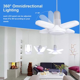 Innovative Adjustable Folding Leaf Light for Home or Garage | Edison E27 Fitting | 0 - 90 Degree Moving Panels to Illuminate corners of the room | 5 LED Panels | 4000 Lumens Bright Cool White Light