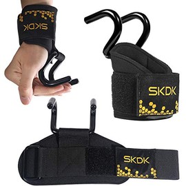 SKDK Strong Cotton Power Lifting Straps Wrist Grips-Deadlift Straps with Neoprene Wrist Padded and Anti-Skid Silicone-for Weightlifting Bodybuilding(Pair) (Lifting Hooks)