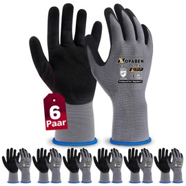 Nopaben Men’s/Women's Work Gloves, 6 Pairs, with Non-Slip Nitrile Coating, Mechanics’ Gloves, Assembly Gloves with Optimal Grip and Fine Touch Feeling, Garden Gloves, Size 6/XS