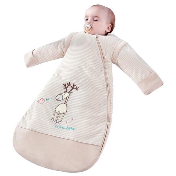 OuYun Baby Organic Sleeping Bag Autumn Detachable Sleeve Wearable Blanket,Large,1.5