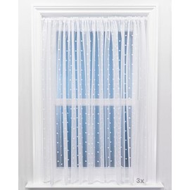 White Voile Net Curtain with Polka Dot Design - One Metre Width (Drop 137cm (54”)) - Sheer Semi Transparent Slot Top Privacy Drapes