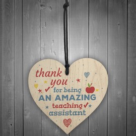 RED OCEAN Amazing Teacher Teaching Assistant Leaving Gift Wooden Heart Plaque Preschool Nursery Thank You Gift