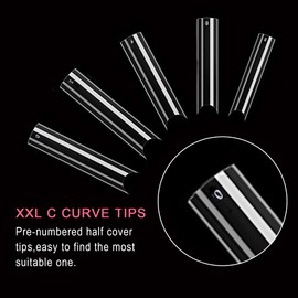 Extra Long C Curve Nail Tips Half Cover Clear French Nails XXL Deep Fingernails Acrylic Straight Square Tips 500PCS DIY Nail Art Nails Extension