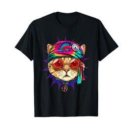 Tie Dye Cat Shirt Hippy Cat Peace Sign Cat Lover T-Shirt