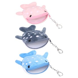 Monedero de tiburón ballena de 3 piezas, billetera Kawaii con cremallera de tiburón, pequeño bordado de peces marinos, monedero para mujer, para llave