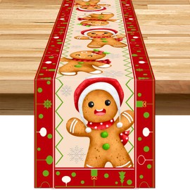 Gingerbread Christmas Decorations Gingerbread Man Christmas Table Runner Vintage Xmas GingerbreadTable Runner Winter Kitchen Dining Table Decoration for Christmas Holiday Home Party Decor 13x72 Inches