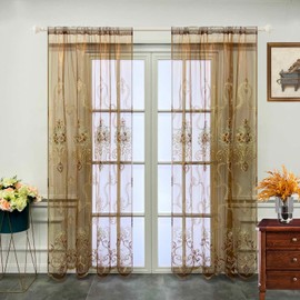 WPKIRA Exquisite European Embroidered Floral Sheer Curtains Rod Pocket Transparent Voile Window Treatment Drapes for Living Room/Hall/Villa Room Decoration Tulle Curtain 1 Panel W40 x L84 inch