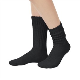 American Trends Slouchy Socks for Women Casual Scrunch Socks Solid Color Crew Socks Chunky Calf Socks 1pack Black