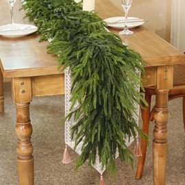 5FT Real Touch Norfolk Pine Garland - Artificial Christmas Garland Fake Green Faux Pine Needles Garland for Table Fireplace Mantle Holiday Home Indoor Outdoor Decor (1PCS)