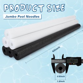 Hollowfly 6 Pack Jumbo Pool Noodles Swimming Floating Foam Tube Extra Large Hollow Bright Swimming Pool Noodles Bulk Heavy Duty for Adults (Black,White,40x1.6inch)
