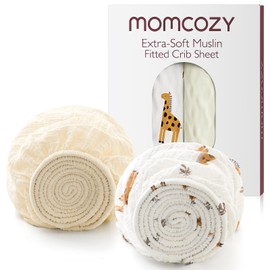 Momcozy Best Wishes Muslin Standard Fitted Crib Sheets, 52"x28", 2 Pack Soft Breathable Natural Cotton Baby Mattress Sheet, 360° Mattress Wrapping Boys Girls Neutral Toddler Bed Sheet, Bravery Giraffe
