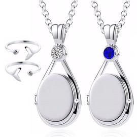 Pack of 2 H2o Sudden Mermaid Necklace, H20 Sudden Mermaid Necklace, H2o Sudden Mermaid Chain Necklace, with 2 Mermaid Rings, for Women, Teenagers, Girls (White + Blue), Stainless Steel