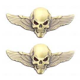 2X 3D Skeleton Skull Emblem Metal Badge Car Badge Sticker (Bronze)