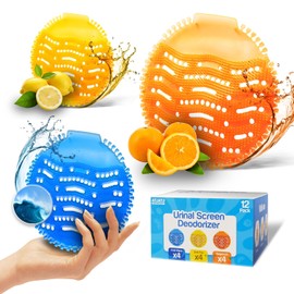 12 Packs Urinal Screen Deodorizer, 3 Fresh Scents, Ocean Breeze, Lemon, Orange, Splash Guard Odor Protection Deodorizer, Urinal Cakes, Urinal Pads Ideal for Men in School, Bathroom, Restroom, Office