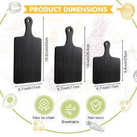 Geetery 3 Pcs Black Cutting Boards for Kitchen, Large Acacia Wood Cutting Board Set Charcuterie Board Chopping Board with Handle, 16.5 x 6.7'', 14 x 6.7'', 9.8 x 6.7''
