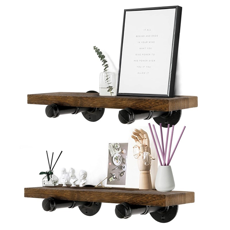 3/4" Industrial Black Iron Pipe Shelf Brackets, Rustic Wall Mounted