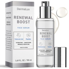 DermaLux Hyaluronic Acid & Peptides Face Serum - Dermatologist Tested, Anti-Aging, Korean Skin Care, Hydrates Smooths Firms – Clean Vegan Beauty for Dry Sensitive Skin – 1.69 Fl Oz