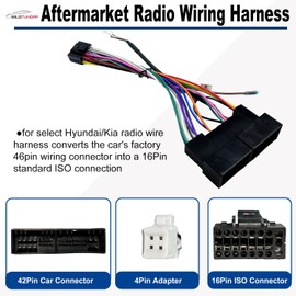 16Pin ISO Aftermarket Radio Harness Adapter for Hyundai 2001-2006 KIA 2002-2006 with 4Pin Adapter, 16Pin Android Car Stereo Wiring Harness with Reverse Cable for Santa Fe Sonata Elantra Rio Optima