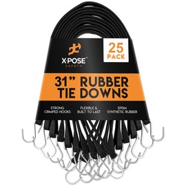 Rubber Bungee Cords with Hooks - Black EPDM Synthetic Heavy-Duty Rubber Tie Down Straps for Outdoor, 31 inch 25 Pack (47" Max Stretch) Tarp Covers, Canvas Canopies, Motorcycle, Cargo - Xpose Safety