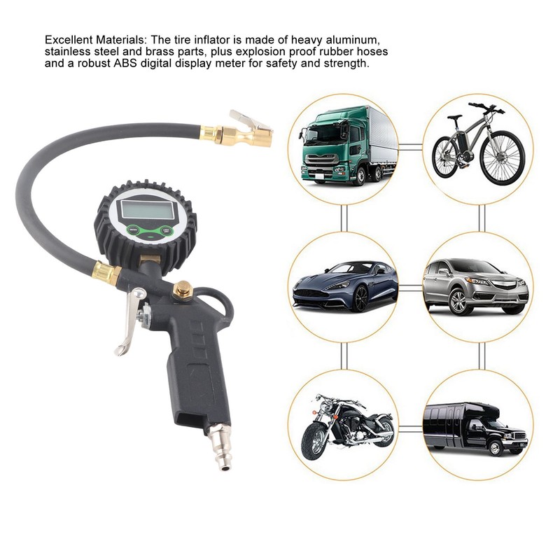 LCD Tire Inflator with Digital Pressure Gauge 1/4in NPT Quick