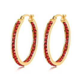 Catuni Gold Earrings for Women Large Rhinestone Hoop Cubic Zirconia Red and Gold Designer Statement Earrings