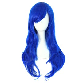 MapofBeauty 28" 70cm Long Curly Hair Ends Costume Cosplay Wig (Navy Blue)