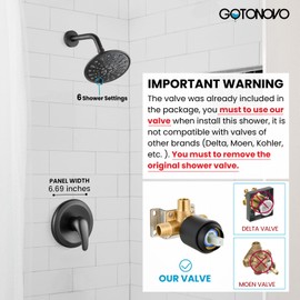gotonovo Shower Faucet Set Bathroom Shower Head and Handle Set Complete 6 Settings 6 inch Rainfall Shower Head Kit High Pressure Shower System Combo Shower Trim Kit with Valve Oil Rubbed Bronze