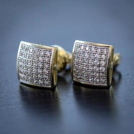 Street Knitted Men's Gold Plated Small Size Elegant Square Bling Rapper Hip Hop Stud Earrings