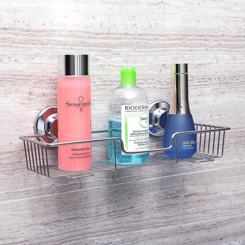 SANNO Shower Caddy Rustproof Bath Accessories with Vacuum Suction Cups,Strong