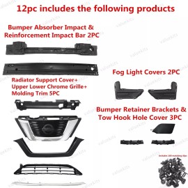 Unbranded 12PC For Rogue 2017-2019 Bumper Reinforcement Radiator Cover Grille Mesh Kit