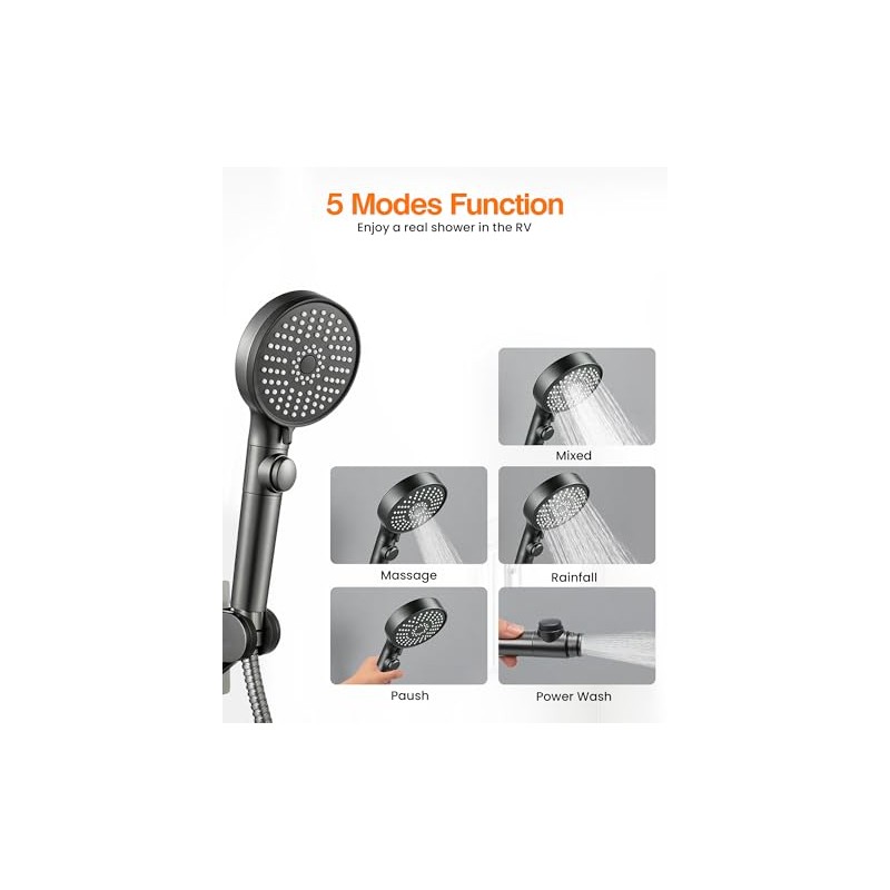 High Pressure RV Shower Head with Hose and 5 Spray