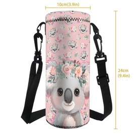 COEQINE Koala Cute Animal Insulated Water Bottle Carrier Bag 1.5L Pink Floral Water Bottle with Shoulder Strap