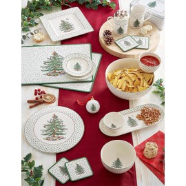Spode Christmas Tree - 2-Piece Polka Dot Chip and Dip Serving Set | Christmas Serving Dishes for Entertaining | Oval Chips and Dip Serving Dish for Party | Serveware for Entertaining - 13" Plate