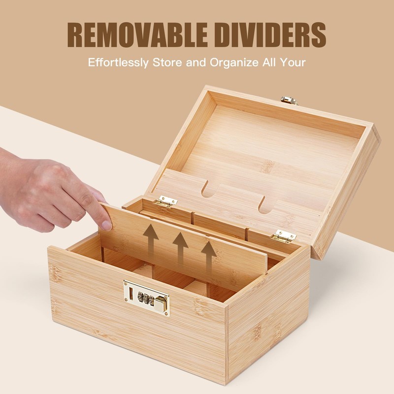 Youpehom Large bamboo box, locked storage decorative box with combination