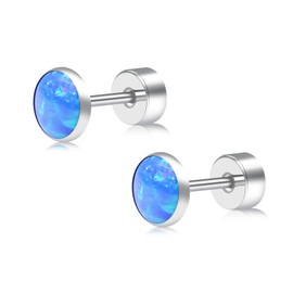 ZDE Titanium Flatback Earrings for Women Opal Lavender Stud Earrings Flat Back Women Earrings Hypoallergenic Cartilage Flatback Earring Tragus Helix Tragus Conch Piercing 3 mm - 5 mm, 4 mm, Titanium