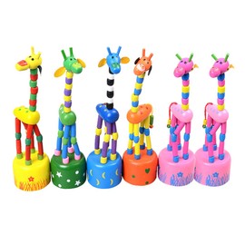 Toyvian 6Pcs Children Wooden Giraffe Toy Press Base Thumb Puppets Standing Swing Animals Toys