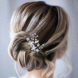 Allereya Crystal Pearl Wedding Hair Comb Hair Clip Rhinestone Pearl Flower Hair Comb Hair Clip Gold CZ Flower Bling Bridal Headpiece French Pearl Head Hair Accessories for Women and Girls (Gold)