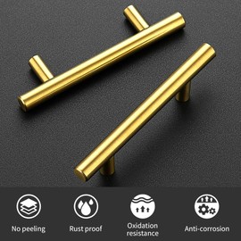 Rovanboao 50 Pack | 5 Inch Cabinet Pulls Brushed Gold Stainless Steel Kitchen Drawer Handles Cupboard Vanity Dresser Hardware 5 InchLength, 3 Inch Hole Center